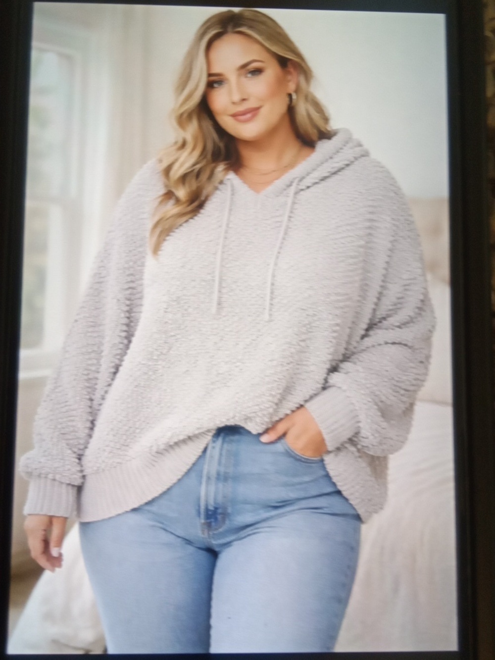 POL15 Plus Popcorn Knit Hoodie Oversized Boxy Fit Loungewear Womens 3XL